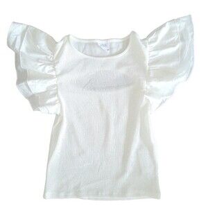 Zara | Junior's White Ribbed Flutter Sleeve Crop Top with Open Back - Size 9